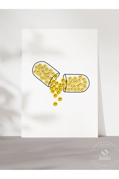 Sweetco Πιλές με θετικές αντιλήπτες χωρίς πλαίσιο αφίσα |   Αφίσα με χάπια που περιέχουν θετικά συναισθήματα