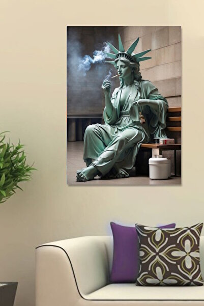 Tunax KOMİK SİGARA İÇEN ÖZGÜRLÜK HEYKELİ KANVAS TABLO EV DUVAR SALON OFİS HED...