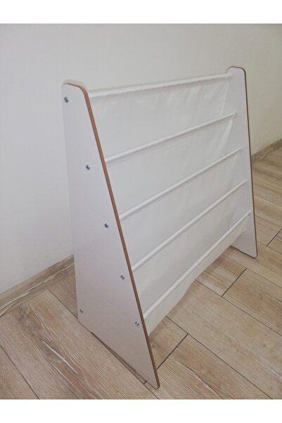 ATA HOME Montessori Ana Sınıfı Kreş Okul Çocuk Odası Kitaplığı Ahşap Kumaş Kitaplık Yıkanabilir Kumaş Beyaz