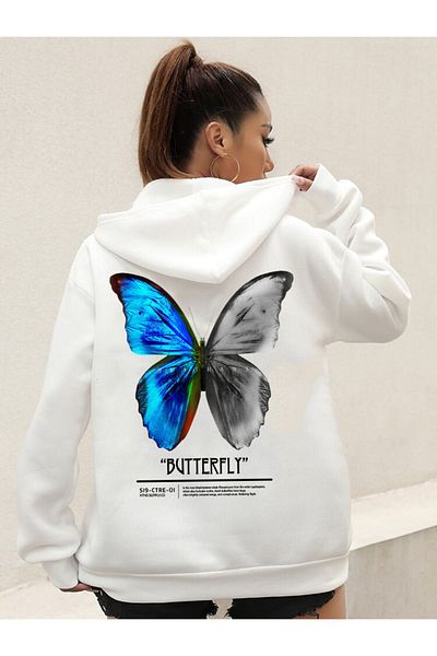 DEEPSENCE Γυναικείο φούτερ με λευκή κουκούλα - BUTTERLIFE Printed
