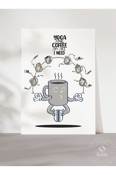 Sweetco Αφίσα Yoga και Καφές Χωρίς Πλαίσιο - Κουζίνα Καφέ