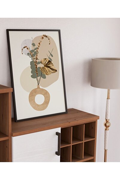 Sweetco Soft Shapes and Gold Eucalyptus Çerçevesiz Poster | Şekiller ve Altın Okaliptüs Botanik Çiçek Poster