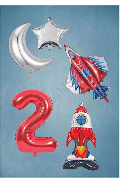 Generic Brand Space Themed Astronaut Number Star Foil Balloon Set - Age 2