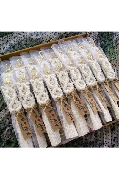 Larmina Decoration 20 Adet Nikah Şekeri Söz Nişan Hediyeliği Makrome Anahtarlık