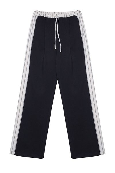 Quzu Navy Blue Garni Striped Striped Trousers