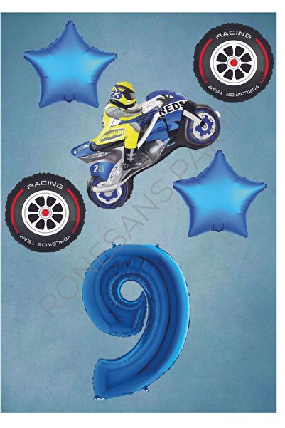 PARTY STORE مجموعة بالونات معدنية للدراجة النارية من Age-9 - نجمة زرقاء وإطار...