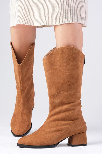 Mio Gusto Fabia Tan Color Suede Women's Below the Knee Boots