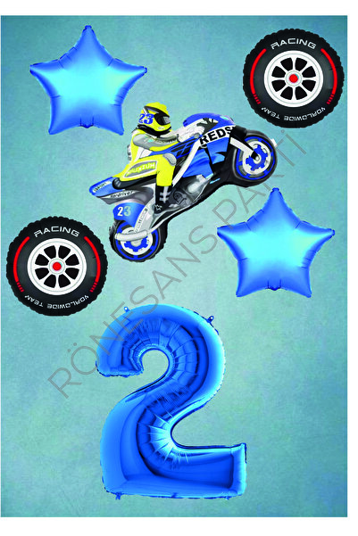RÖNESANS PARTİ مجموعة إطارات الدراجات النارية والسباق من Age-2 - بالون من رقائق النجوم باللون الأزرق