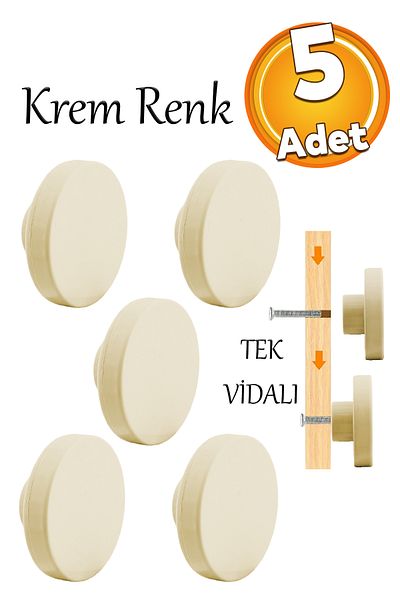 Badem10 Culoarea cremă de piatră de lună, plastic plat, rotund, 5 buc. Mobilier de cameră, sertar de bucătărie, dulap, mâner dulap