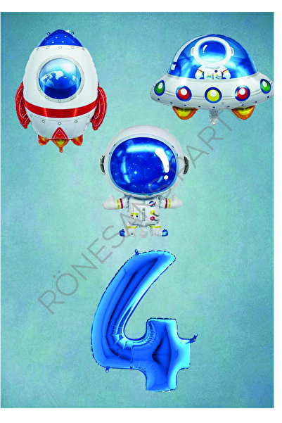 Generic Brand Age 4 - Space Themed Blue Foil Balloon Set