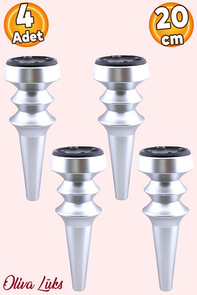 Badem10 Oliva Matte Chrome Silver 20 cm Furniture Sofa Armchair Tv Unit Console Raising Leg Feet 4 Pieces