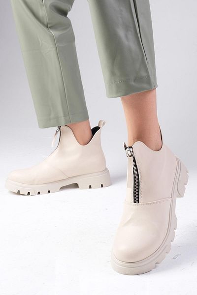 Mio Gusto Jill Beige Women's Boots - Thin Fur, Lined, Zippered and Thick Sole