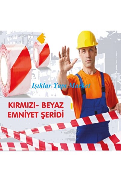 Ary Emniyet Şeridi-İş Güvenliği-İkaz Bandı-Kırmızı-Beyaz-500Metre (Büyük Boy)