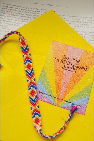 Bidüğüm Renkli Dokuma Arkadaş Bilekliği - El Emeği, Ayarlanabilir Boyut, Kalı...