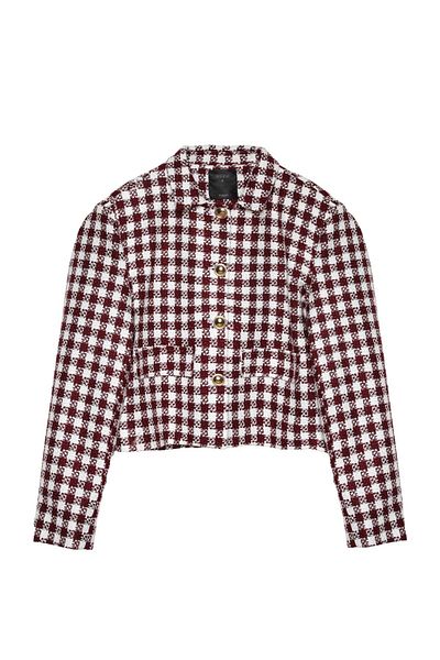 Quzu Jachetă din tweed burgundy - Detaliată cu nasturi