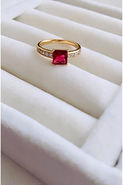 VNS Accessories خاتم حجر فوشيا مربع الشكل مستورد