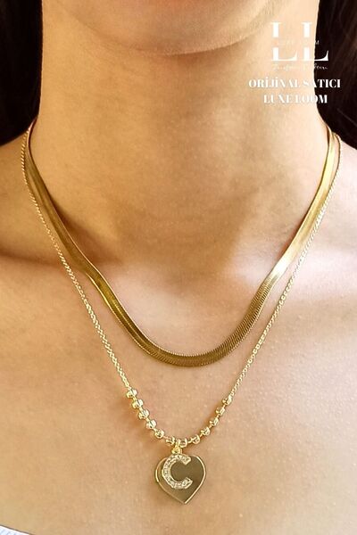 Luxe Loom Zarafetin Işıltısı Kadın Gold Renk Italyan Ezme Kolye Ve Kalp Üstün...