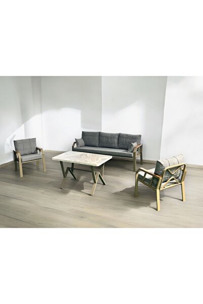 Tu Tienda Nergiz 3 1 1 Mermer Masa Bahçe Balkon Mobilyası,Kayrak Gri