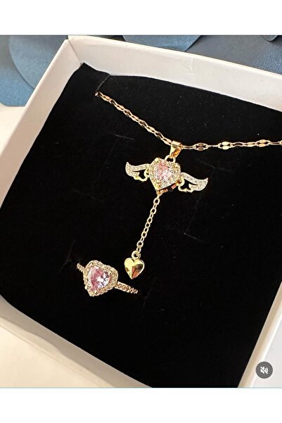 Çelik kolye ve yüzük kadın aksesuar kalp kolye kalp yüzük