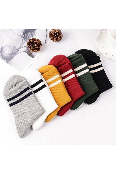 SOCKSHION Дамски чорапи за тенис на райе в различни цветове от 6 части - Оцветете стила си - 6 чифта