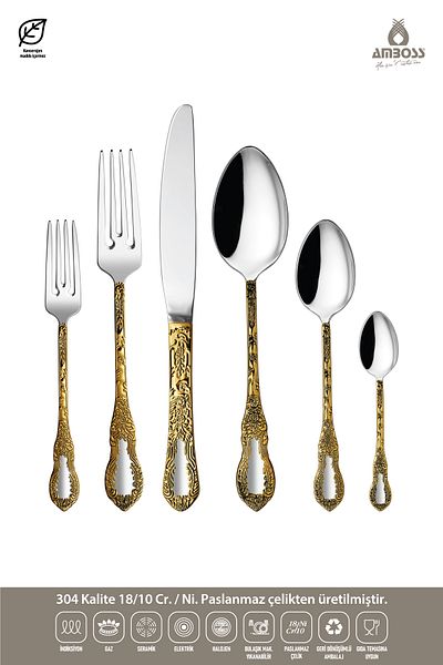 Amboss Pera Gold 72 Piece Stainless Steel Set - Fork Spoon and Knife