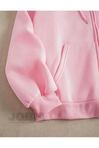 Jobia Outdoors Ανδρικό και γυναικείο Unisex μάλλινο ροζ φλις μπουφάν - Φούτερ με κουκούλα και φερμουάρ