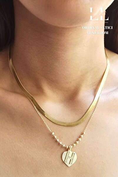 Luxe Loom Zarafetin Işıltısı Kadın Gold Renk Italyan Ezme Kolye Ve Kalp Üstün...