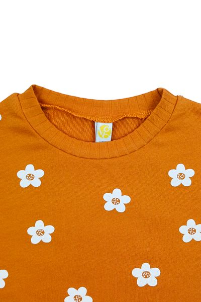 Via Girls Frilly Floral Patterned Mustard Sweatshirt for 3-7 Years Old Girl