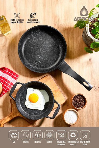 Amboss Sun 2-Piece Fireproof Non-Stick Casting Granite Coating Pan and Sauce (Omlet) Set