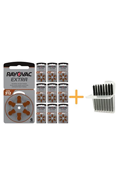 Rayovac Extra 312 No işitme Cihazı Pili (10 Paket x 6 = 60 Adet) + Uyumlu Çubuk Filtre