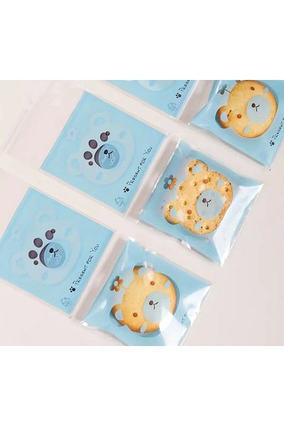 ÇET PACK Blue Candy Cookie Bag - 50 Paw Patterns, Baby Shower Birthday Package, Gelatin 10X7