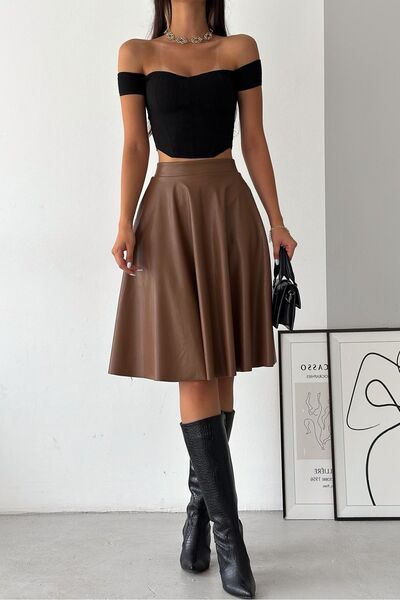 KAŞİHA Taba Içi Yünlü Diz Boyu Full Esnek Kiloş Deri Etek 70 Cm