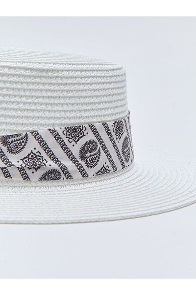 LC Waikiki Детайлна дамска сламена шапка Fedora с райета