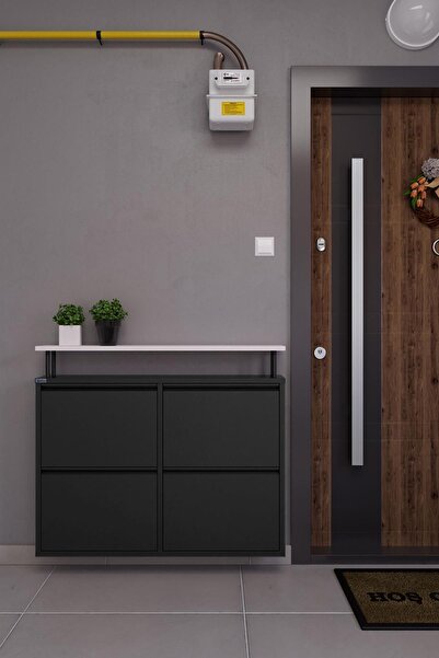 Ceha Tablalı 4'lü Metal Ayakkabılık - Siyah