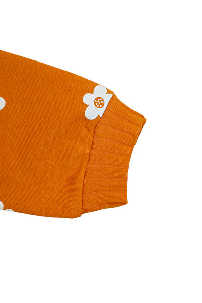 Via Girls Kız Çocuk Fırfırlı Düşük Kol Çiçek Desen Hardal Sweatshirt | 3-7 Yaş Çocuk Giyim