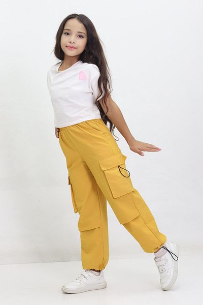 Kamex Parachute Cargo Pocket School Girl Pants Yellow