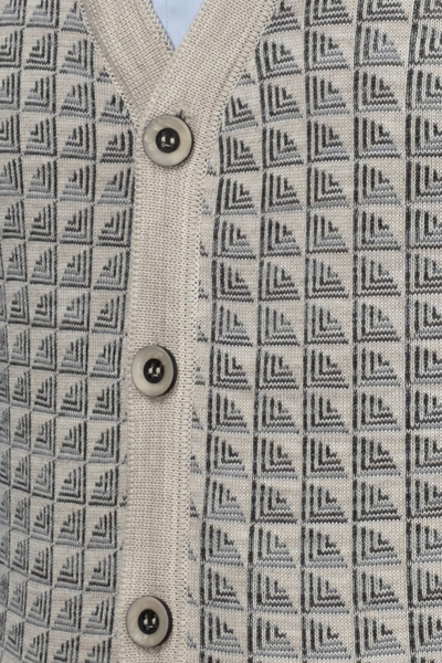 Çizgi Triko Men's V-Neck Stripe Knitwear Vest - Buttoned, Patterned and Waist Elastic, Steel Knit - 5002L