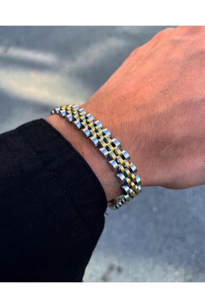 Medusa Jewelry 316l Kordon Paslanmaz Çelik Gold Detaylı Erkek Bileklik