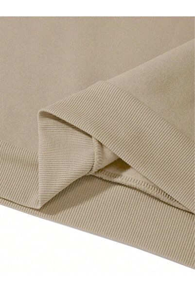 EFFRENATU hila moda 3 κλωστών με μπεζ φούτερ με κουκούλα και μαύρο παντελόνι plus size εμπριμέ σετ