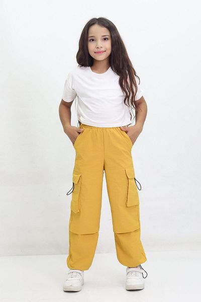 Kamex Parachute Cargo Pocket School Girl Pants Yellow