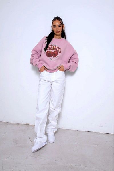The Champ Clothing Ροζ Oversize Φούτερ - Crew Neck, Polar Cherries Printed