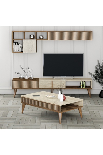 Variant Mobilya Milan Tv Ünitesi Ve Orta Sehpa Takımı V841 - Ceviz / Traverten