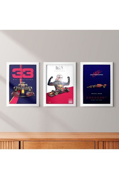 KAYNOCK Set de 3 Max Verstappen, Formula 1, F1, Red Bull, Set de picturi Poster Pictură Design digital