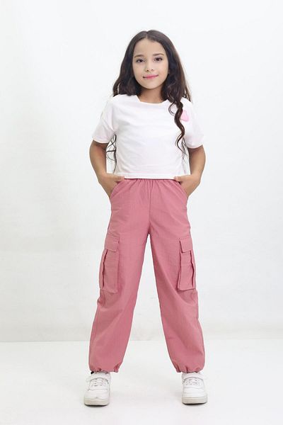 Kamex Parachute Cargo Pocket School Girl Pants with Stopper Rose