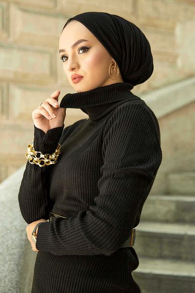 EBRUTESETTÜR Black Knitwear Hijab Dress - High Top