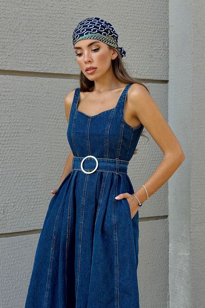 Seda Yalçın Atelier Rochie din denim cu detaliu curea cu bretele albastre