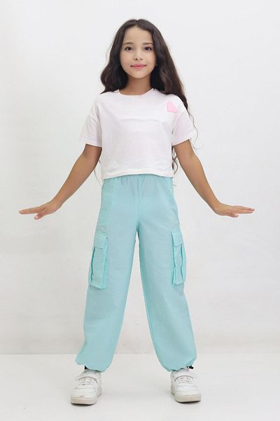 Kamex Turquoise Girl's Pants - with Parachute Cargo Pocket and Stopper