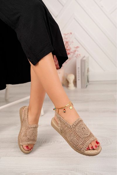 LUCKY COLLECTİON KNITTED PATTERNED COMFORTABLE AND STYLISH SUMMER HOME AND OUTSIDE SANDALS
