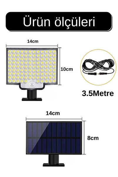 HANGAST Güneş Enerjili Solar Hareket Sensörlü Dış Mekan Aydınlatma 106 Ledli Bahçe Balkon Aydınlatma