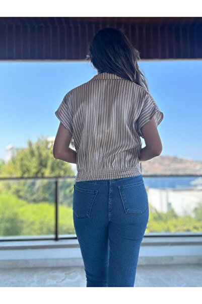 Atelier Derin Светлокафява риза с райета и вратовръзка